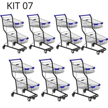 Imagem de Kit 07 Carrinhos de compras Supermercado Lojas Reforçado 90L - AMAPÁ