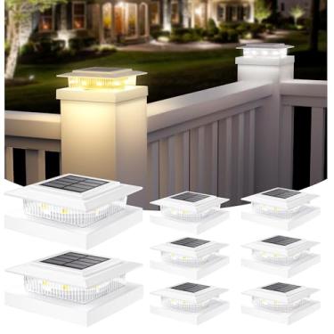 Imagem de APONUO Luzes de poste solares para postes de cerca de 10 x 12 x 12 cm, à prova d'água, IP64, LED, para uso externo, deck, jardim, pátio, luzes de quintal com 2 modos, ligar/desligar automático,