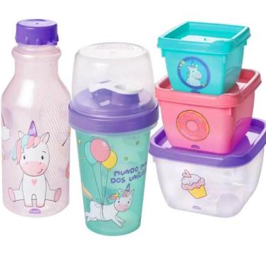 Imagem de Kit Lanche Escolar Infantil Unicórnio C/ Garrafinha 500ml - Plasútil, 