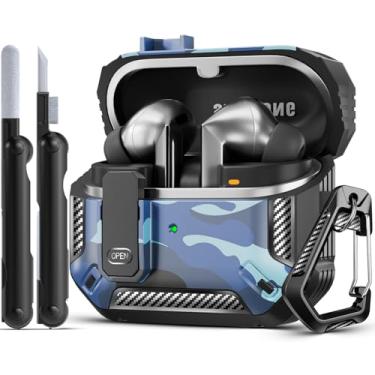 Imagem de MCTOPZO Capa Lock Fit projetada para Samsung Galaxy Buds3 FE (2025)/Buds3 Pro (2024)/Buds 3 (2024), com kit de limpeza, design de proteção de fibra de carbono à prova de choque