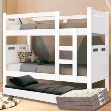 Imagem de Beliche Jaspe Treliche Triliche com Cama Auxiliar e 03 Colchões D33 - 