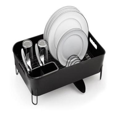 Imagem de Escorredor De Louças Porta Talheres Deluxe 12 Pratos Preto - Arthi