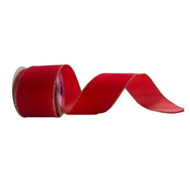 Imagem de Rolo De Fita Natalina Aramada Veludo Vermelho 10 metros  - Progresso