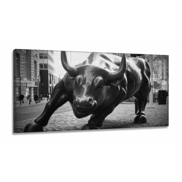 Imagem de Quadro Decoração Touro de Wall p&b Street em Tecido Canvas - Wall Fram