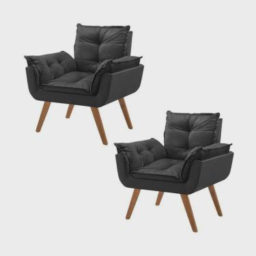 Imagem de Kit 2 Poltronas em Veludo Base Palito Quadrada Opalla Prime Preto/Preto
