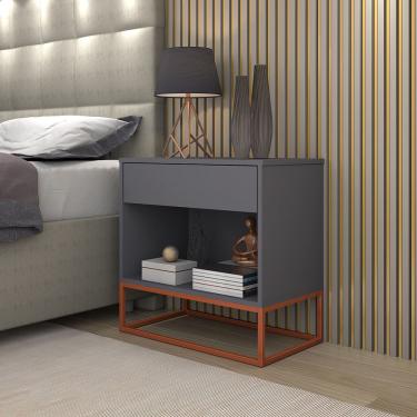 Imagem de Mesa De Cabeceira Moderna Estilo Industrial Cinza