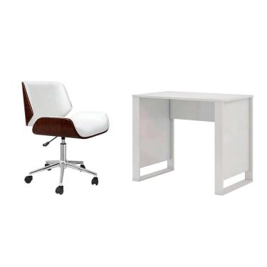 Imagem de Conjunto de Mesa Morada com Cadeira de Escritório Diretor Giratória Lauren Branca