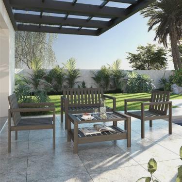 Imagem de Conjunto 2 Poltrona e Banco 2 Lugares e Mesa Madeira Maciça Orquídea Yescasa