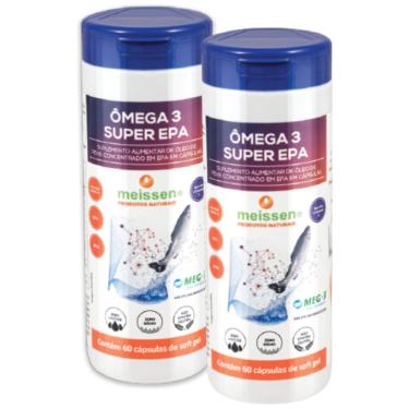 Imagem de Kit 2x Ômega 3 dha Super Epa Meg 3 Meissen Alta Concentração Óleo Peixe 60 Cáps Vitamina E Zero Lactose Sódio Glúten