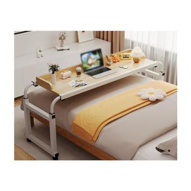 Imagem de Mesa com rodinhas para cama de solteiro/casal/queen/king size - mesa móvel para laptop com rodas - mesa de cama com rodinhas de altura ajustável para trabalho e jantar no computador