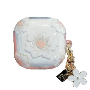 Imagem de QYFZXLV Capa protetora para Samsung Galaxy Buds FE com corrente, estampa de flor transparente à prova de choque para Galaxy Buds 2 Pro/2/Pro/live (branca)