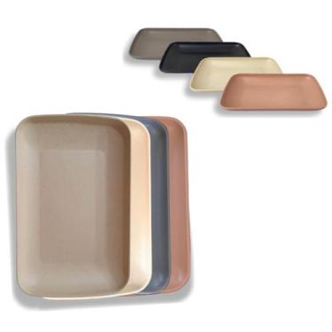 Imagem de 8 Travessas Bandeja Retangular Em Fibra Bambu 24cm Servir - Riodeouro