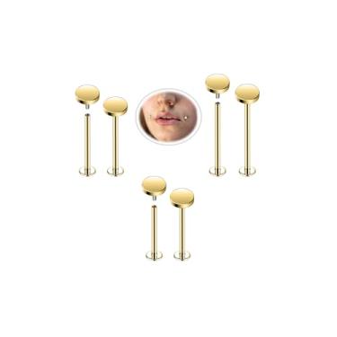 Imagem de 6ixGosh Anéis de língua de bochecha labret 16G aço cirúrgico Monroe piercing labial joias kits de anéis de barra ultra-longo comprimento 14/16/19/22/25 mm, 14/16/19mm Bar,4mm O Top, Aço inoxidável