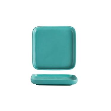 Imagem de Prato de carne ocidental para sushi dim sum hotel de cerâmica esmaltada - prato quadrado de 16,5 cm - verde