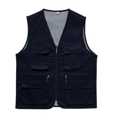 Imagem de Colete De Pesca Ao Ar Livre Para Homens, Colete Sem Mangas Com Vários Bolsos Malha Respirável Pesca Trabalho Foto Cargo Zíper, Roupa De Trabalho Ripstop Para Fotografia Ao Ar Livre(Dark blue,Large)