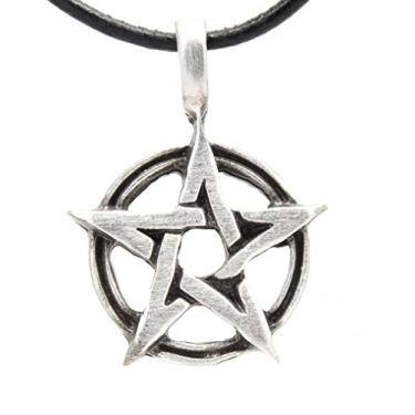 Imagem de Colar de couro com pingente de pentagrama Wiccan pagan clássico de estanho da Trilogy Jewelry