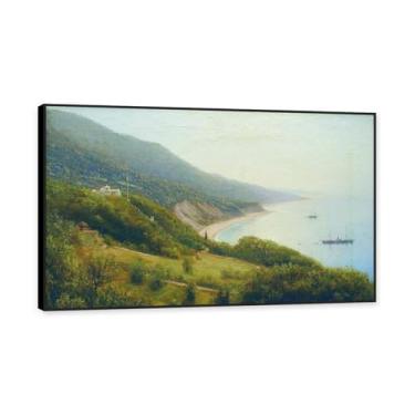 Imagem de Moldura preta. Impressões de Lev Lagorio. Pintura de arte de parede de paisagem marítima. Pôster de reproduções de impressões em tela de paisagem para decoração de casa. (Costa 4). 70 x 112 cm - 27,6