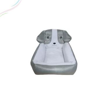 Imagem de Cama Pet Para Cachorro e Gato Grande com Cabeceira, Conforto e Estilo para Seu Pet, Cama Antialérgica e Lavável (Cinza Com Branco, P)