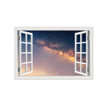 Imagem de Vista da Janela Paisagem Pintura em Tela-Nuvens céu estrelado-Impressão Lona Arte Parede Natural-Decoração Sala Estar 50x75cm Sem Moldura