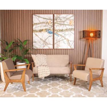 Imagem de Conjunto de Poltronas Estofadas em Madeira Maciça Cléo Marrom Claro  S