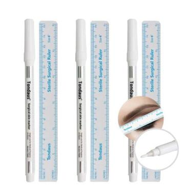 Imagem de Kit 3 Caneta Marcação Cirúrgica Branca com Régua para Olhos e Desing T