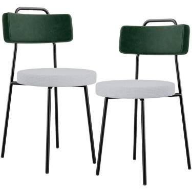 Imagem de Kit 02 Cadeiras Decorativa Estofada Sala Jantar Barcelona L02 Facto Verde Musgo Linho Cinza