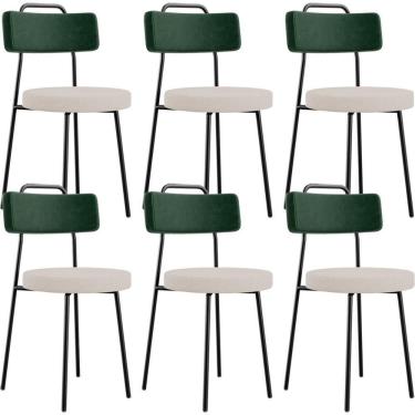 Imagem de Kit 06 Cadeiras Decorativa Estofada Sala Jantar Barcelona L02 Facto Verde Musgo Linho Bege - Lyam