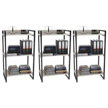 Imagem de Kit 3 Estantes Livreiro Prisma Estilo Industrial 60cm 3 Prateleiras C08 Snow - Mpozenato