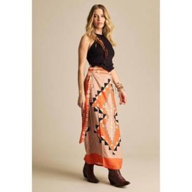 Imagem de Saia Longa Reta Transpassada Laranja Estampada Yacamim A39-Feminino