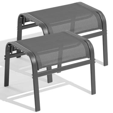Imagem de ONBRILL Conjunto de 2 apoios para os pés otomanos para ambientes externos, tecido têxtilene, com superfície firme e estrutura de metal estável, amplo uso ao ar livre para pátio, varanda, piscina e