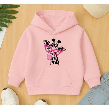 Imagem de Canguru Moletom Infantil Agasalho Feminino Estampa Girafa Chiclete Lin