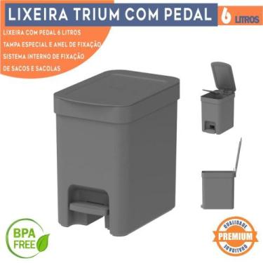 Imagem de Lixeira com pedal Trium Para Cozinha banheiro escritório OU 6 Litros l