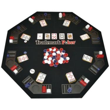 Imagem de Tampo de mesa de pôquer – Conjunto dobrável Texas Hold 'Em com estojo de transporte, 300 fichas de pôquer, 2 baralhos de cartas e botões de dealer e blind da Trademark Poker