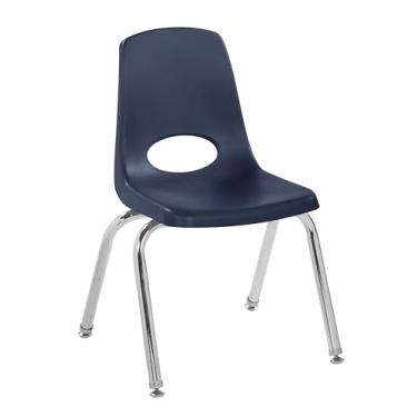 Imagem de Cadeira escolar empilhável de 35,5 cm, assento de estudante empilhável com pernas de aço cromado e deslizadores esféricos; para sala de aula, escola em casa ou espaço de aprendizagem