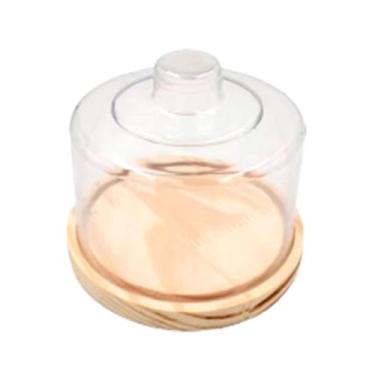 Imagem de Queijeira de Madeira Natural Pequena 14cm com Tampa de Acrílico R PQ, 