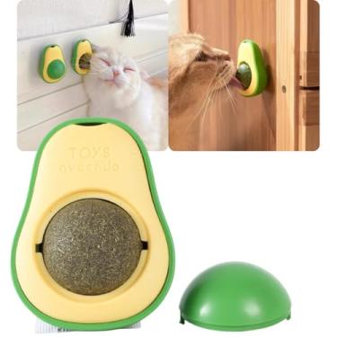 Imagem de Brinquedo Interativo para Gatos, Formato Abacate com Catnip, Rotação 360°, 6x5x4 cm Adesivo