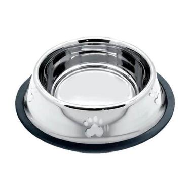 Imagem de Comedouro Médio Pet Tigela Aço Inox com Base Antiderrapante - Genérico
