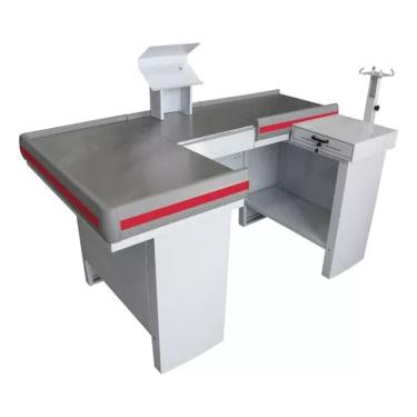 Imagem de Balcão Checkout De 1,80m Com Furação Para Balança Amapá Cor Branco Perfil Vermelho