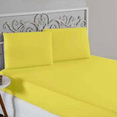 Imagem de Jogo De Lençol 100% Algodão Malha Toque Macio Com Elástico Jogo de Cama Casal Queen King 03 Peças (Amarelo, King 3 Peças)