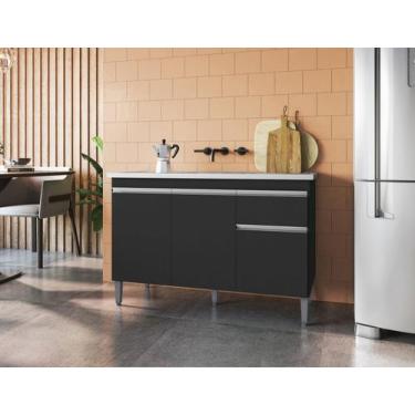 Imagem de Balcão Gabinete para Pia Tatiane com tampo 150 cm AJL Móveis - Preto