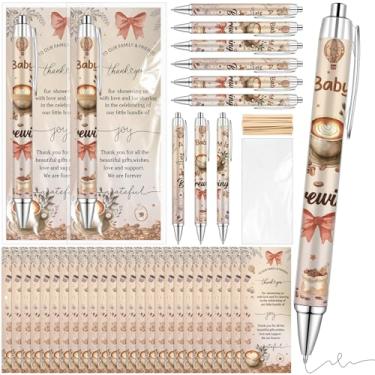 Imagem de Conjunto de 50 lembrancinhas de chá de bebê para convidados A Baby Is Brewing Coffee Theme Canetas esferográficas de agradecimento, cartões de felicitações, presentes de chá de bebê para meninos e