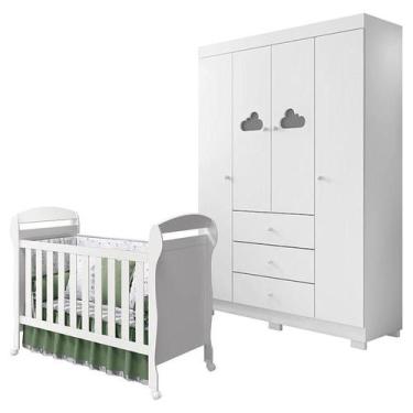 Imagem de Berço Americano Danny e Guarda Roupa Infantil Ane Branco Brilho  Phoen