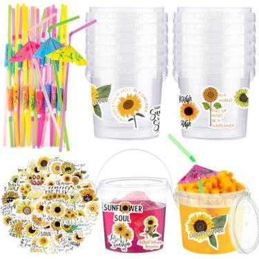 Imagem de 20 conjuntos de baldes de sorvete de plástico com tampas e alças a granel, baldes de rum transparentes para bebidas de 946 ml, recipientes de armazenamento de alimentos reutilizáveis com adesivos e