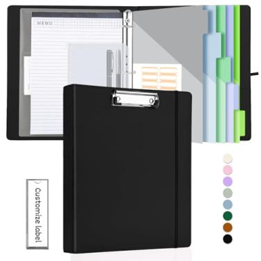 Imagem de BVSSX Fichário de 3 anéis com prancheta, fichários de 2,5 cm com bloco de notas e 5 divisórias com bolsos, etiquetas, pranchetas de poliuretano para escritório escolar (preto, tamanho carta)