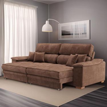 Imagem de Sofá 3 Lugares Retrátil e Reclinável Leonard Veludo Marrom