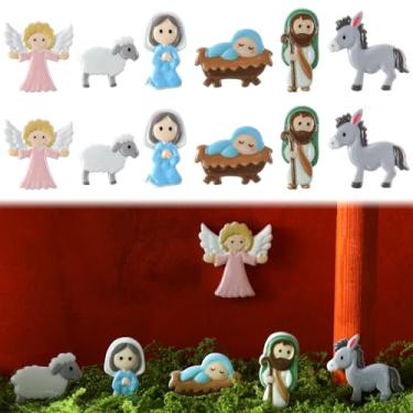 Imagem de Cinnvoice 60 peças de conjuntos de presépio de Natal para artesanato, mini presépio estatuetas de resina, artesanato de Jesus, minúsculo, religioso, salvador de Jesus, decoração para Natal, artesanato