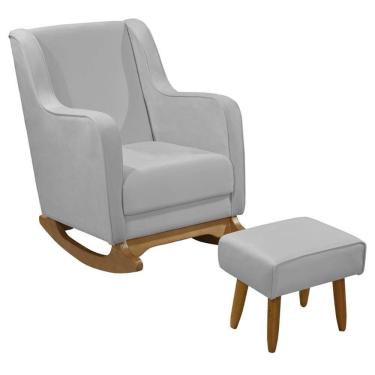 Imagem de Poltrona Amamentação Base Balanço E Puff Vick Veludo Cinza F03 - Mpozenato