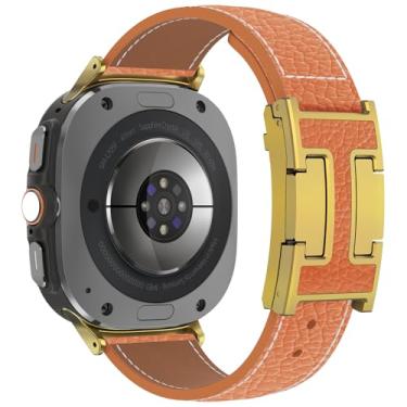 Imagem de CHANCHY Pulseira magnética de couro compatível com Samsung Galaxy Watch Ultra de 47 mm (2025) (2024), pulseira elegante de couro de grão superior sem lacunas com fivela H para mulheres e homens