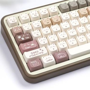 Imagem de Teclas PBT 140 teclas marrons fofas teclas de gato com sublimação de tinta com perfil Mao para teclados mecânicos Gateron MX Swithes 61/64/68/78/84/87/96/98/104/108 Gateron MX Swithes