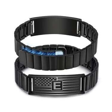 Imagem de FLHEART Pulseiras com iniciais masculinas, bandeira americana A-Z, letras maiúsculas, aço inoxidável, ajustável, joias presentes para homens, filho, neto, irmão, pai, marido, 6"-7.5", Aço inoxidável